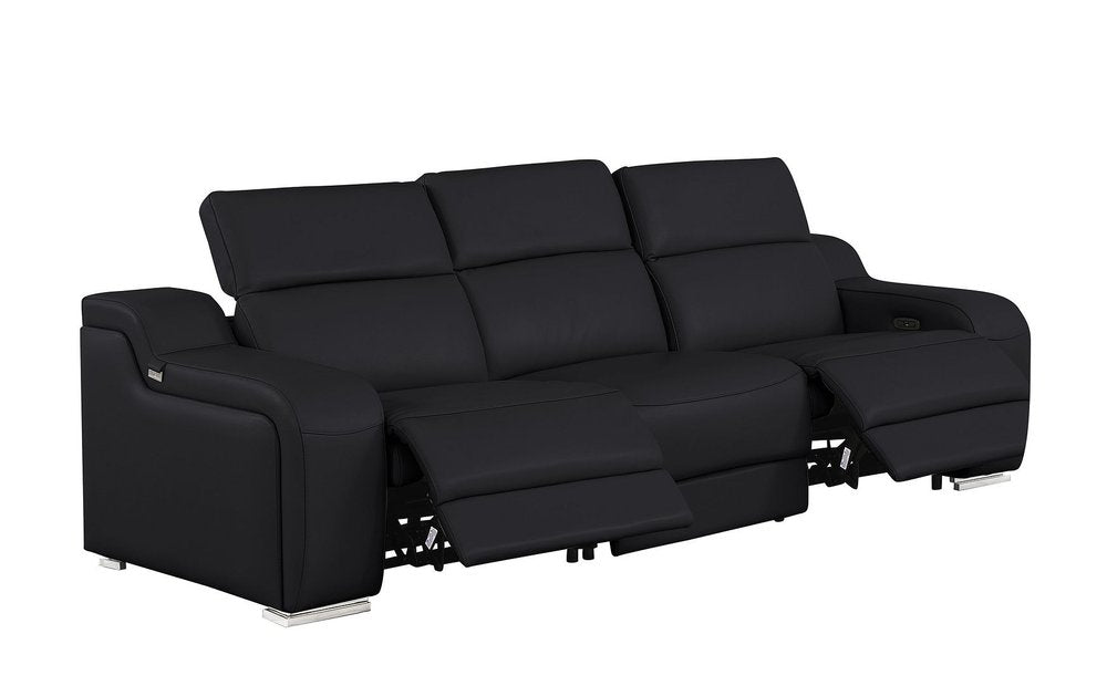 103" White Italian Leather Reclining USB Sofa