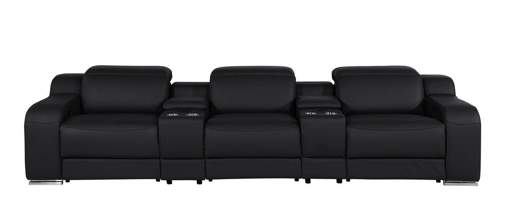 129" White Italian Leather Reclining USB Sofa And Storage