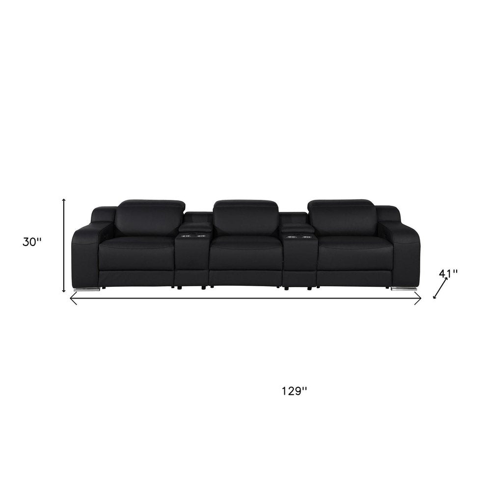 129" White Italian Leather Reclining USB Sofa And Storage