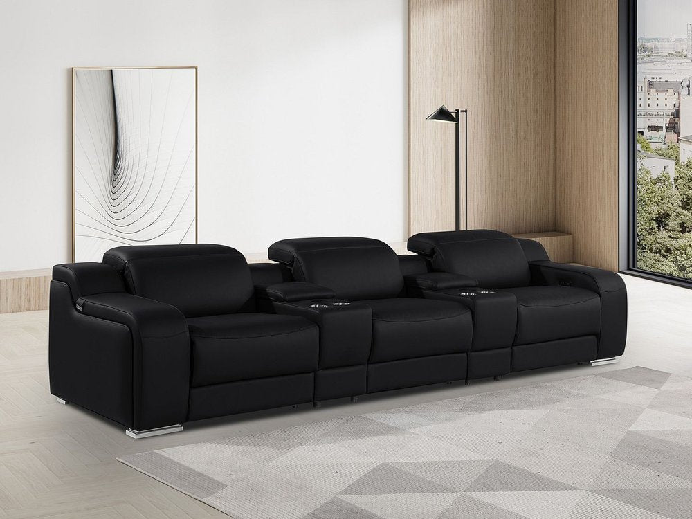 129" White Italian Leather Reclining USB Sofa And Storage