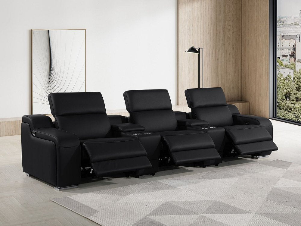 129" White Italian Leather Reclining USB Sofa And Storage