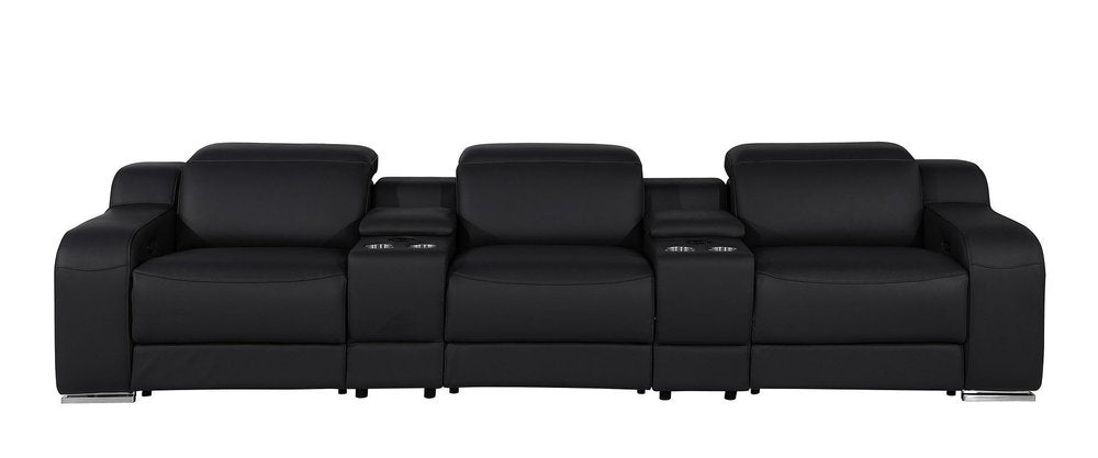 129" White Italian Leather Reclining USB Sofa And Storage