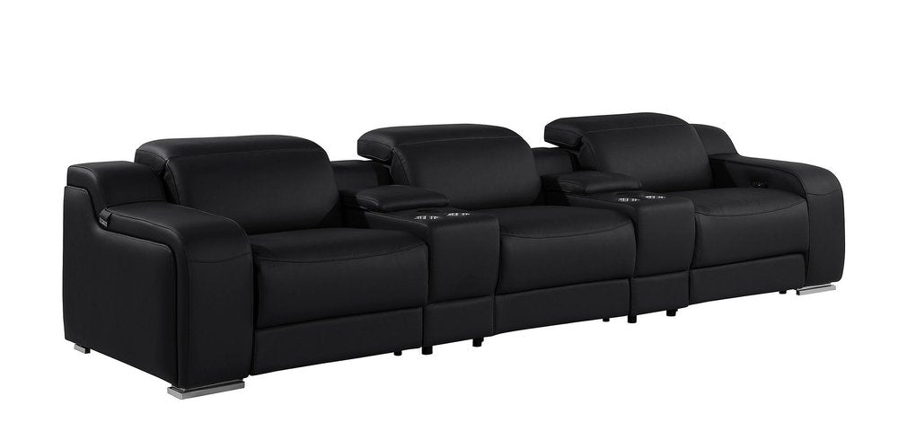 129" White Italian Leather Reclining USB Sofa And Storage