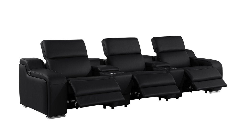 129" White Italian Leather Reclining USB Sofa And Storage