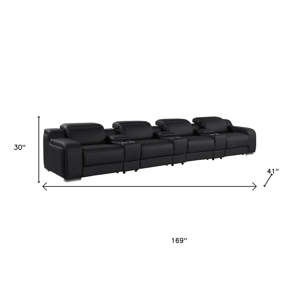 169" White Italian Leather Reclining USB and Wireless Charger Sofa And Storage