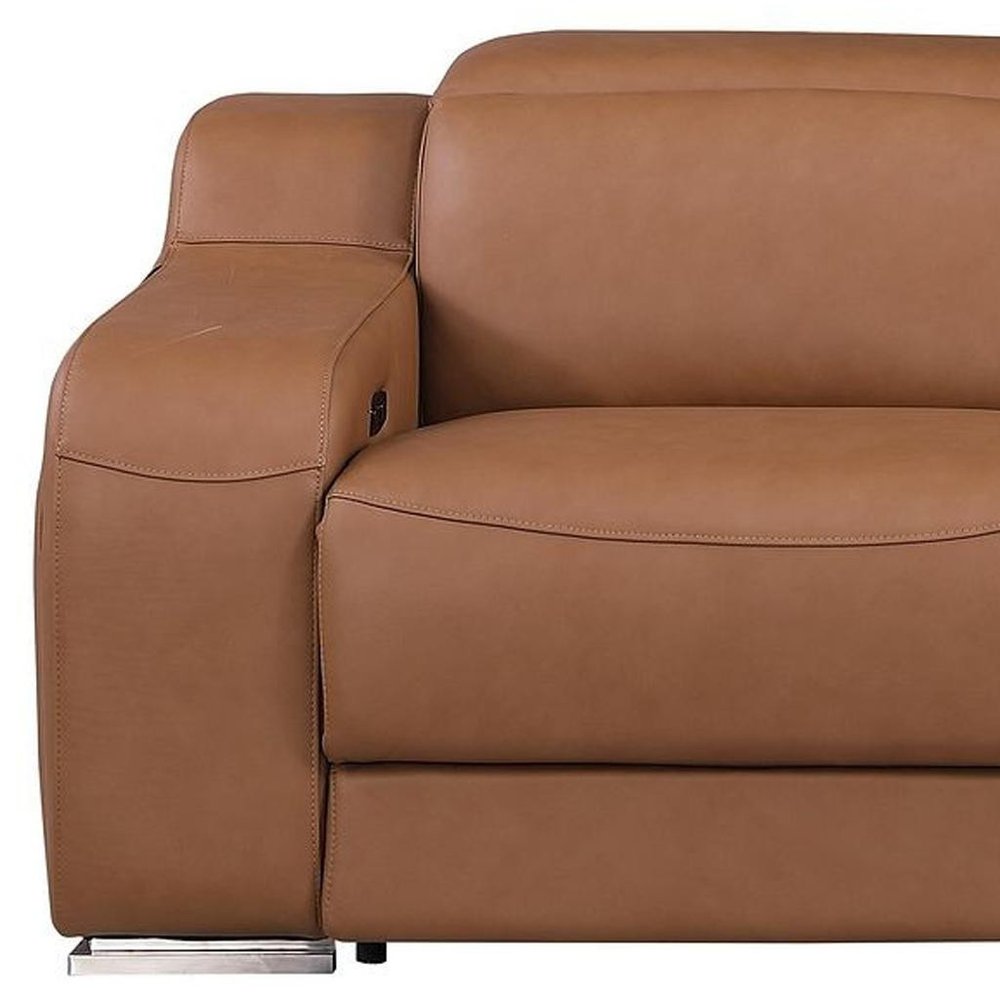 103" White Italian Leather Reclining USB Sofa