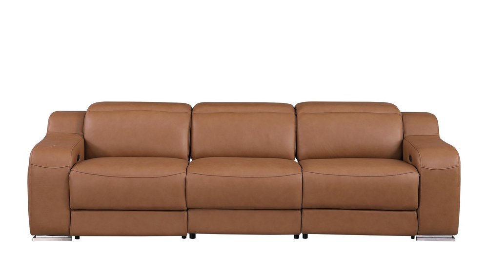103" White Italian Leather Reclining USB Sofa