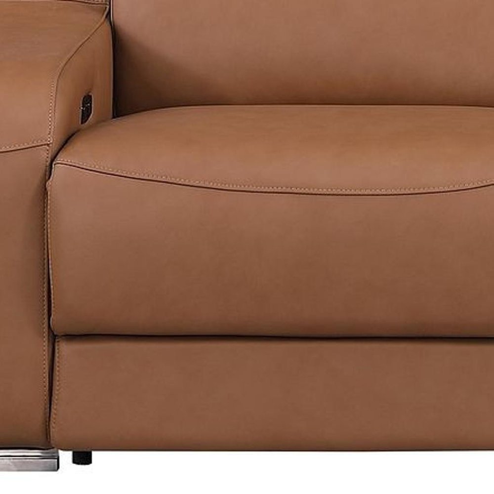 103" White Italian Leather Reclining USB Sofa