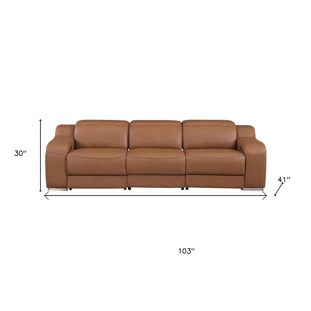 103" White Italian Leather Reclining USB Sofa