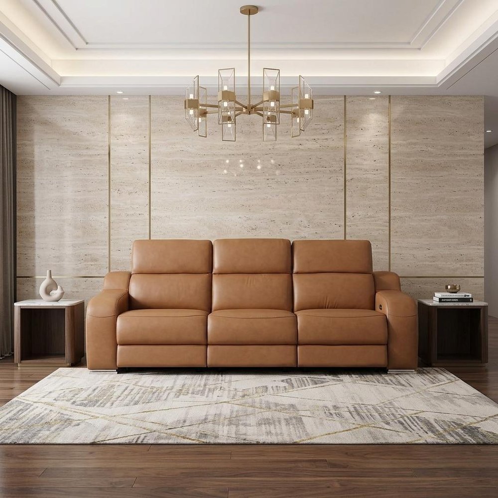 103" White Italian Leather Reclining USB Sofa