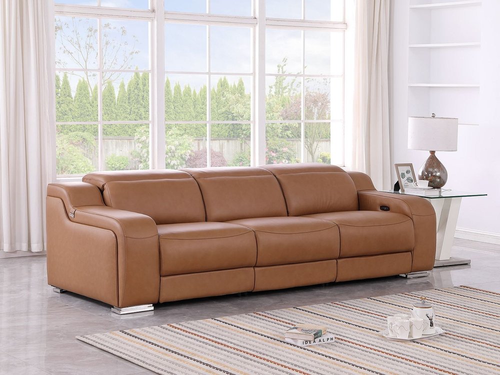 103" White Italian Leather Reclining USB Sofa