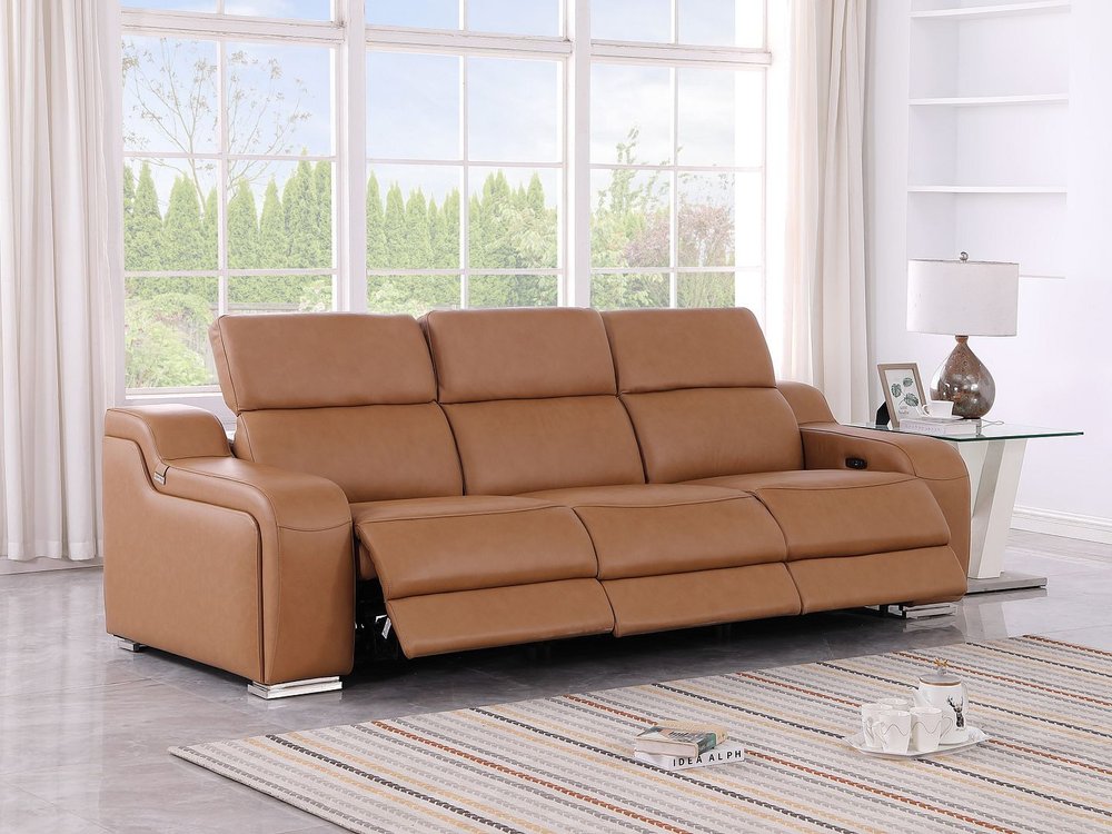103" White Italian Leather Reclining USB Sofa