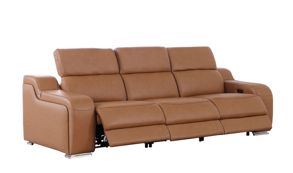 103" White Italian Leather Reclining USB Sofa