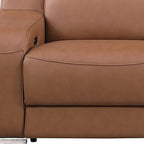 129" White Italian Leather Reclining USB Sofa And Storage