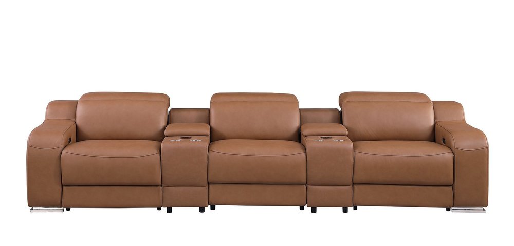 129" White Italian Leather Reclining USB Sofa And Storage