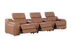 129" White Italian Leather Reclining USB Sofa And Storage