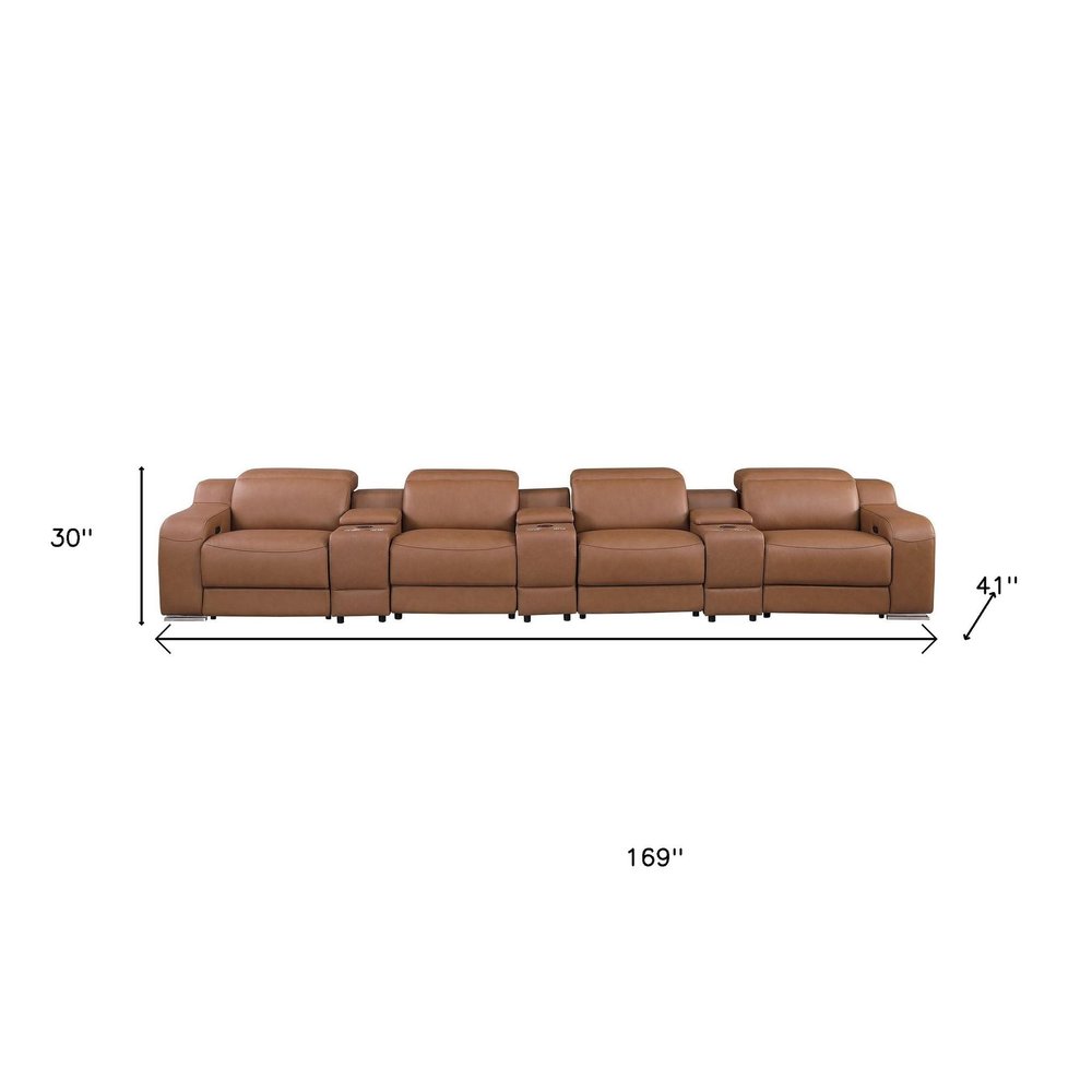169" White Italian Leather Reclining USB and Wireless Charger Sofa And Storage