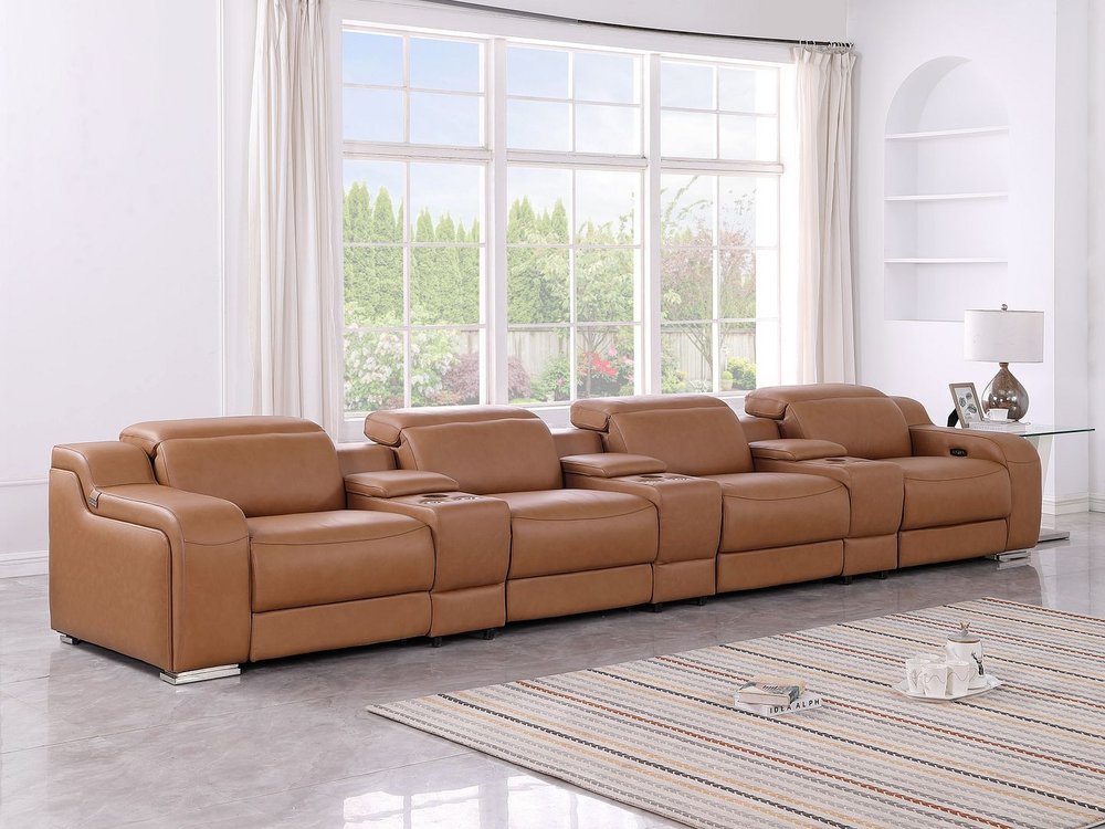 169" White Italian Leather Reclining USB and Wireless Charger Sofa And Storage