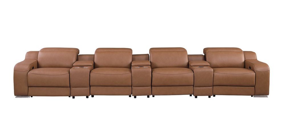 169" White Italian Leather Reclining USB and Wireless Charger Sofa And Storage