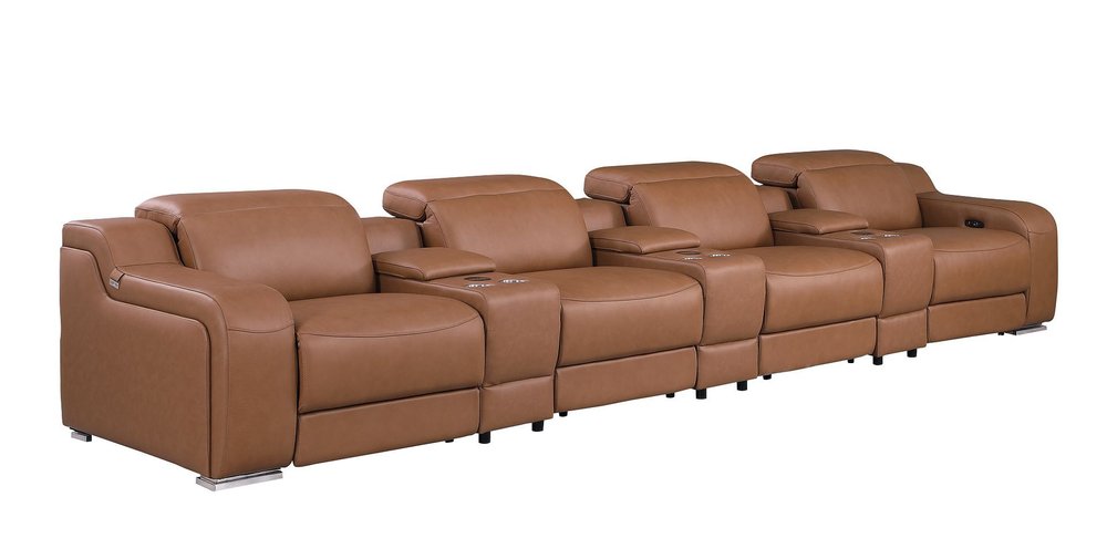 169" White Italian Leather Reclining USB and Wireless Charger Sofa And Storage