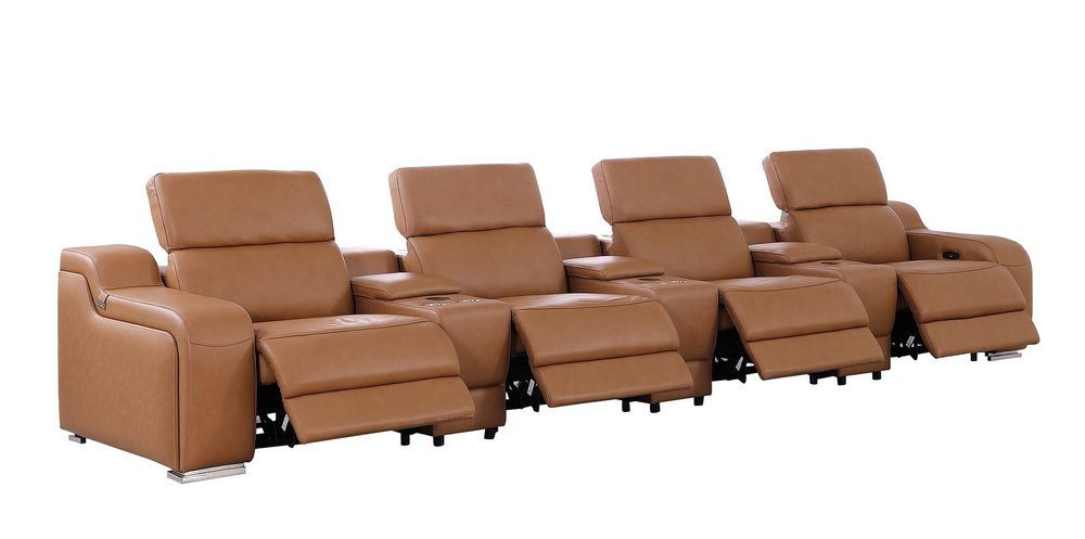 169" White Italian Leather Reclining USB and Wireless Charger Sofa And Storage
