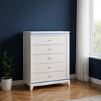 36" White Faux Crystal Glitter Wood Lighted Five Drawer Dresser
