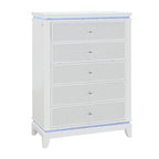 36" White Faux Crystal Glitter Wood Lighted Five Drawer Dresser