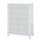 36" White Faux Crystal Glitter Wood Lighted Five Drawer Dresser