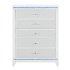 36" White Faux Crystal Glitter Wood Lighted Five Drawer Dresser