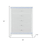 36" White Faux Crystal Glitter Wood Lighted Five Drawer Dresser