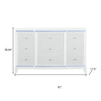 62" White Faux Crystal Glitter Wood Lighted Nine Drawer Triple Dresser