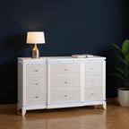 62" White Faux Crystal Glitter Wood Lighted Nine Drawer Triple Dresser