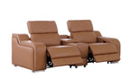 89" Cognac and Silver Italian Leather Power Reclining Loveseat With Storage
