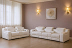 Two Piece White Leather Five Person Seating Set