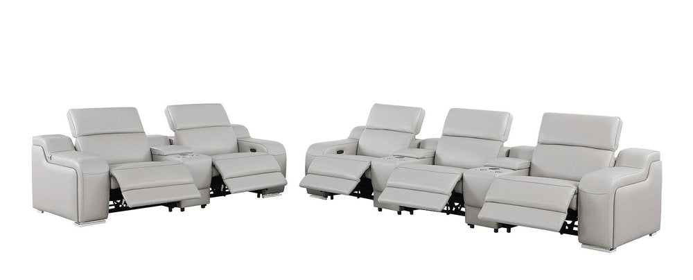 Two Piece Light Gray Leather Five Person Seating Set
