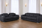 Two Piece Black Leather Five Person Seating Set