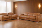 Two Piece Chestnut Leather Five Person Seating Set