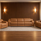 Three Piece Chestnut Leather Five Person Seating Set