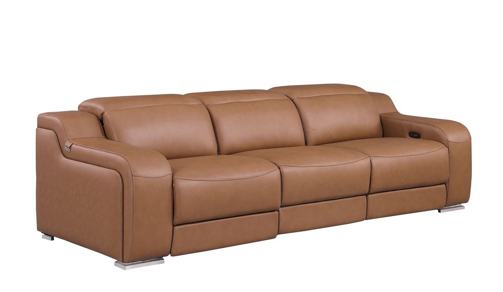 Three Piece Chestnut Leather Five Person Seating Set