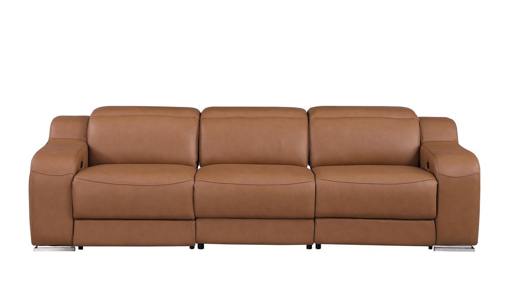 Two Piece Chestnut Leather Four Person Seating Set