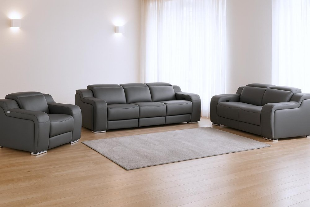 Three Piece Dark Gray Leather Six Person Seating Set