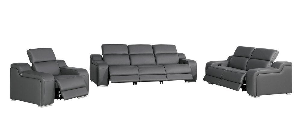 Three Piece Dark Gray Leather Six Person Seating Set