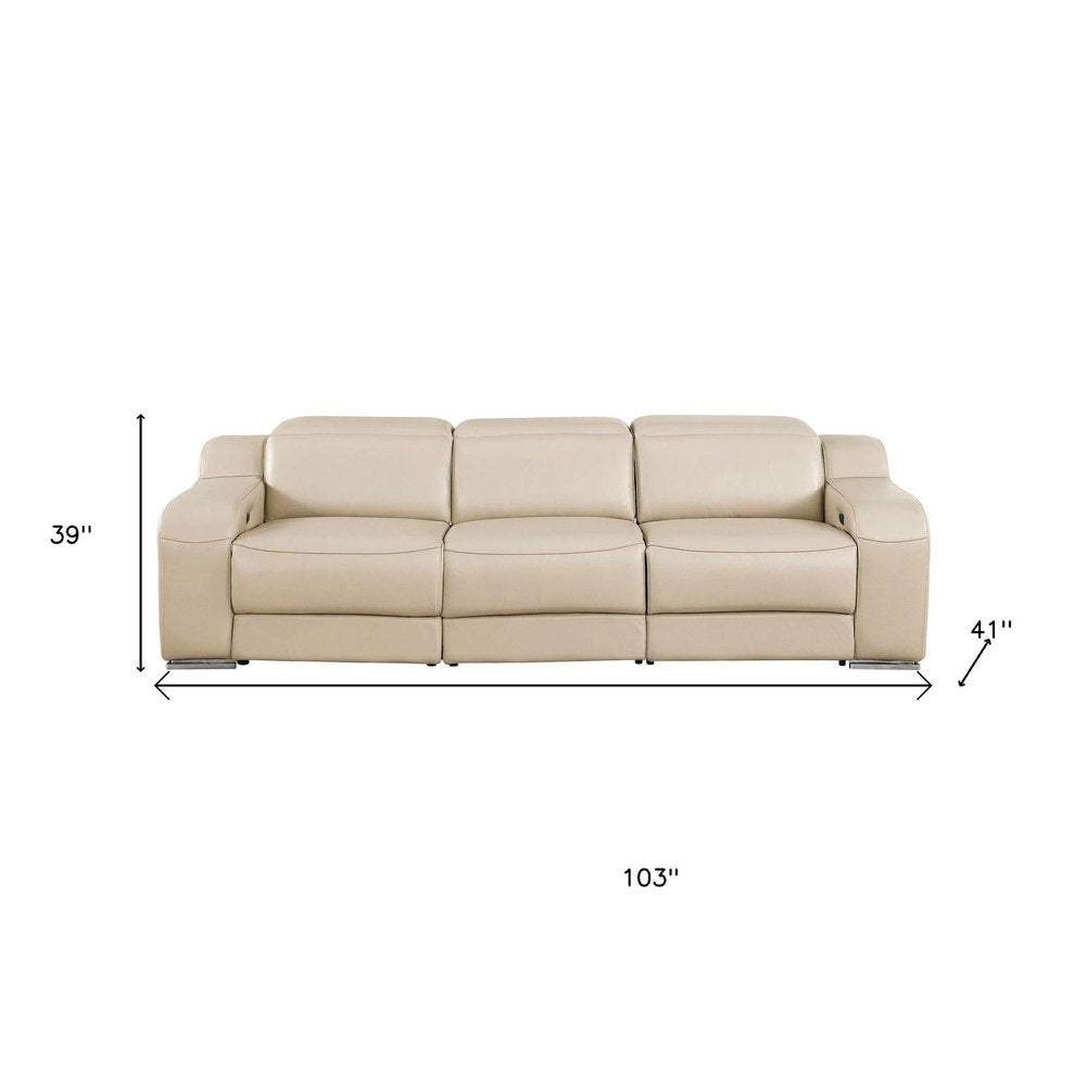 Three Piece Beige Leather Six Person Seating Set