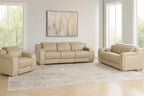 Three Piece Beige Leather Six Person Seating Set