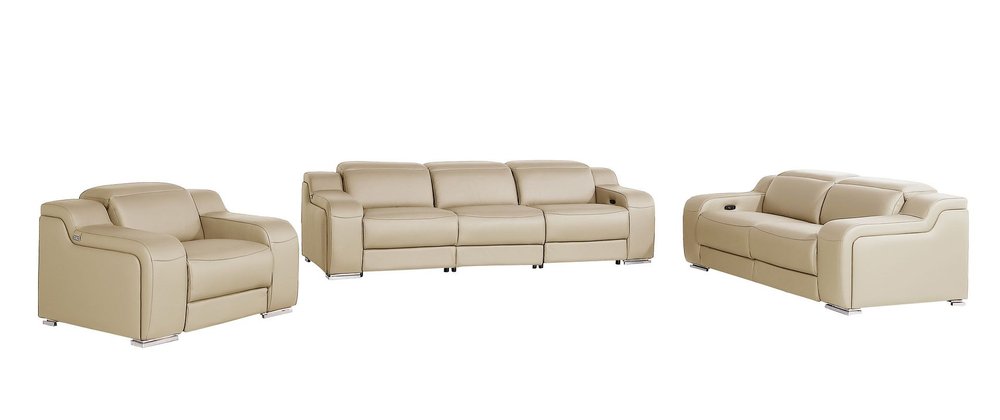 Three Piece Beige Leather Six Person Seating Set