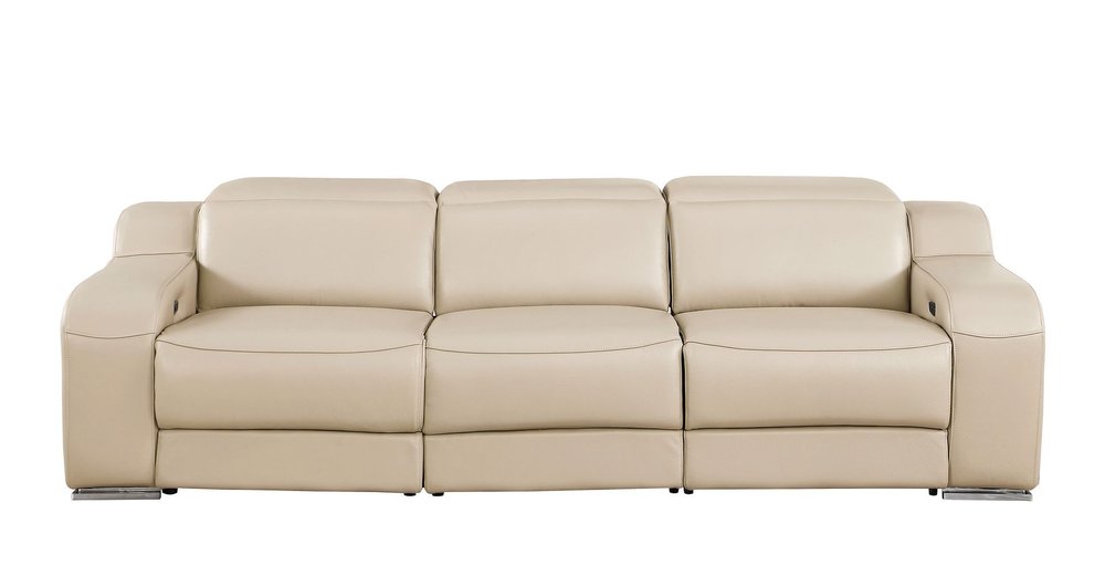 Three Piece Beige Leather Six Person Seating Set