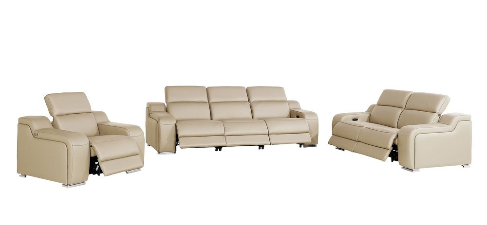 Three Piece Beige Leather Six Person Seating Set