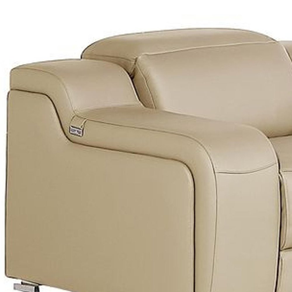 Three Piece Beige Leather Six Person Seating Set