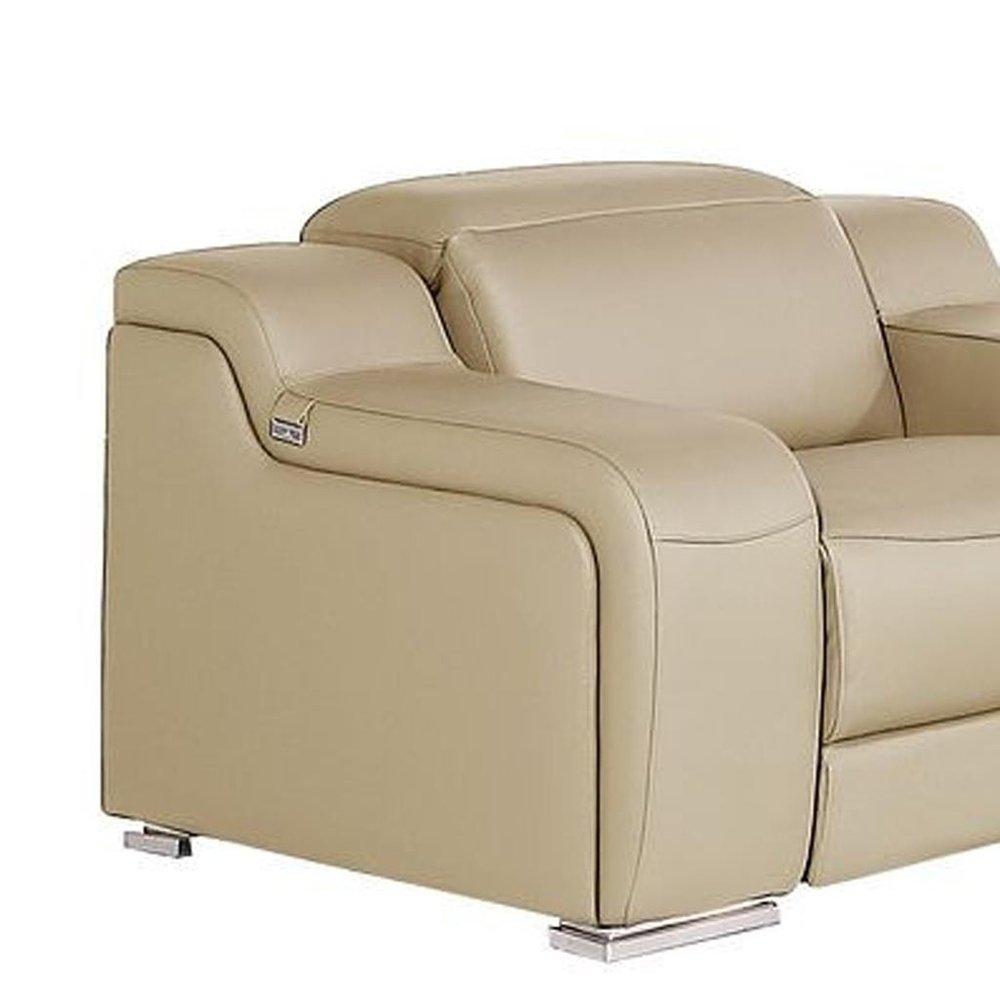 Three Piece Beige Leather Six Person Seating Set