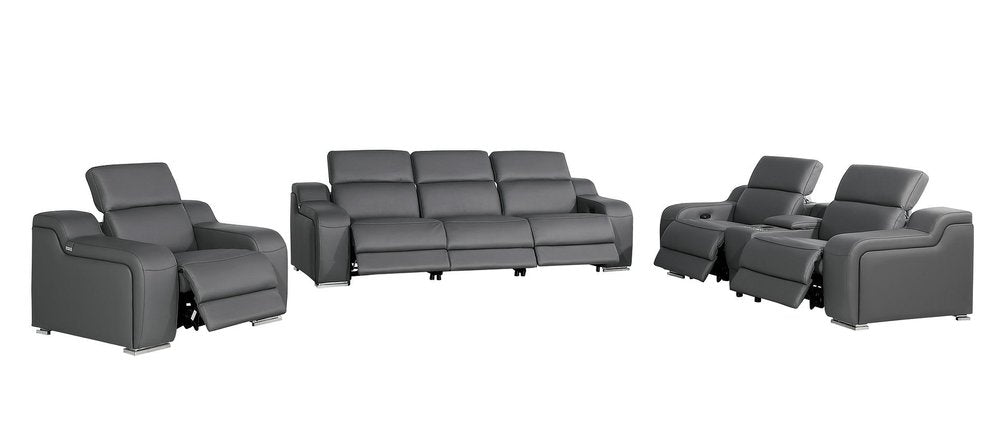 Three Piece Dark Gray Leather Six Person Seating Set